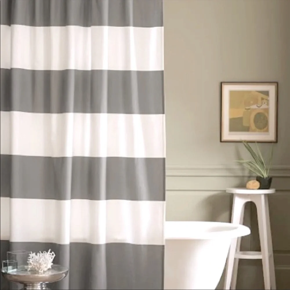West Elm Grey and White Bold Striped Shower Curtain 72x74